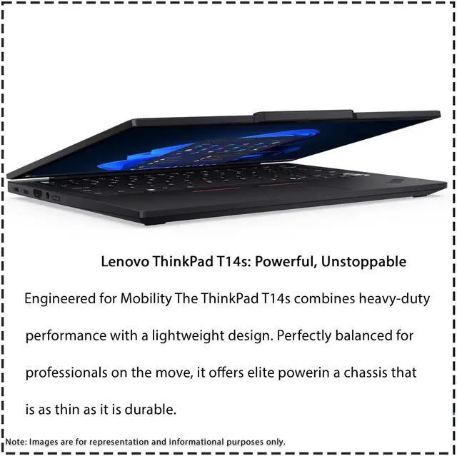 Alt view image 3 of 7 - Lenovo ThinkPad T14s Gen 6 Laptop, Intel Ultra 7-255U, 16 GB LPDDR5x RAM, 2 TB PCIe SSD, 14" WUXGA (1920x1200) IPS Display, Integrated Intel Graphics, Backlit Keyboard, W11 Pro, Black