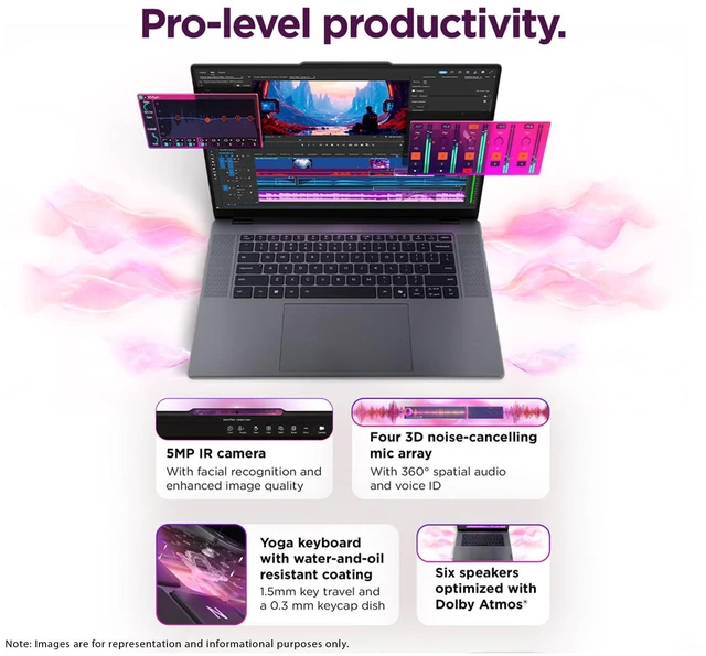 Alt view image 5 of 7 - Lenovo Pro 9i Aura Edition Laptop, Intel Ultra 9-386H, 32 GB LPDDR5x RAM, 2 TB PCIe SSD, 16" (2880x1800) Multi-Touch, Nvidia G-Force RTX 5060, Backlit Keyboard, W11 Pro, Thunder Grey+Traix Mousepad