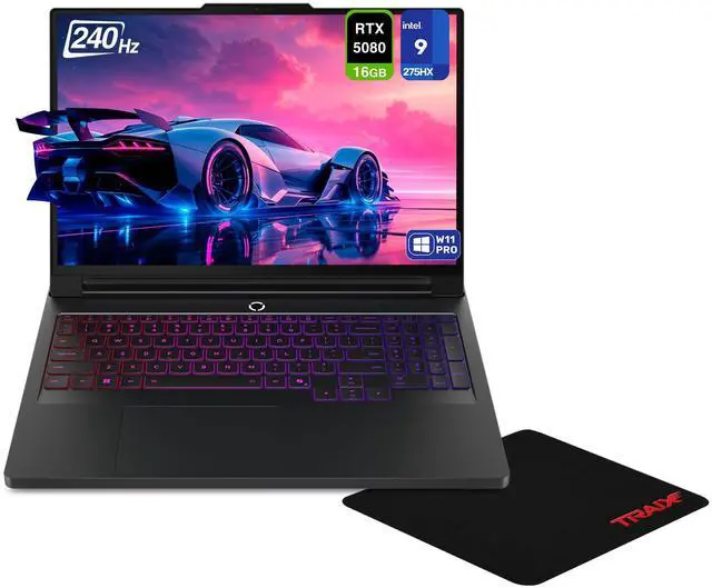 Main image of Lenovo Legion Pro 7 16IAX10H Gaming Laptop, Intel 9-275HX, 64 GB DDR5 RAM, 2 TB PCIe SSD, 16" WQXGA (2560x1600), Nvidia G-Force RTX 5080, RGB Backlit Keyboard, W11 Pro, Eclipse Black + Traix Mousepad
