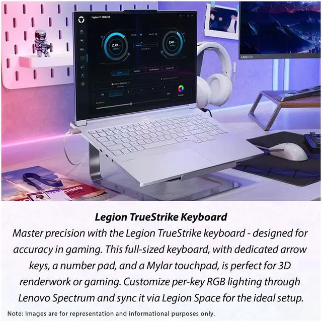 Alt view image 3 of 7 - Lenovo Legion 7i Gen 10 Gaming Laptop, Intel Ultra 9-275HX, 64 GB DDR5 RAM, 4 TB PCIe SSD, 16 WQXGA (2560x1600), Nvidia G-Force RTX 5070, RGB Backlit Keyboard, W11 Home, Glacier White+Traix Mousepad