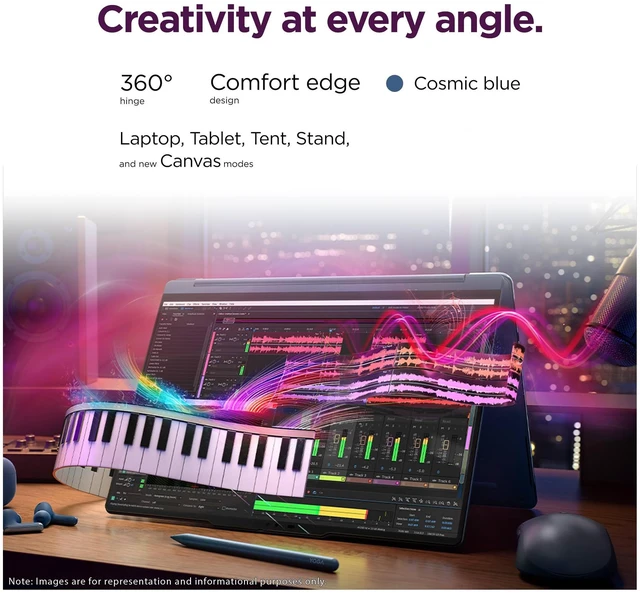 Alt view image 6 of 7 - Lenovo Yoga 9i 2-in-1 Aura Edition Laptop, Intel Ultra 7-355, 32 GB LPDDR5x RAM, 1 TB PCIe SSD, 14" 3K (2880X1800) Touchscreen, Intel Graphics, Backlit Keyboard, W11 Home, Cosmic Blue+Traix Mousepad