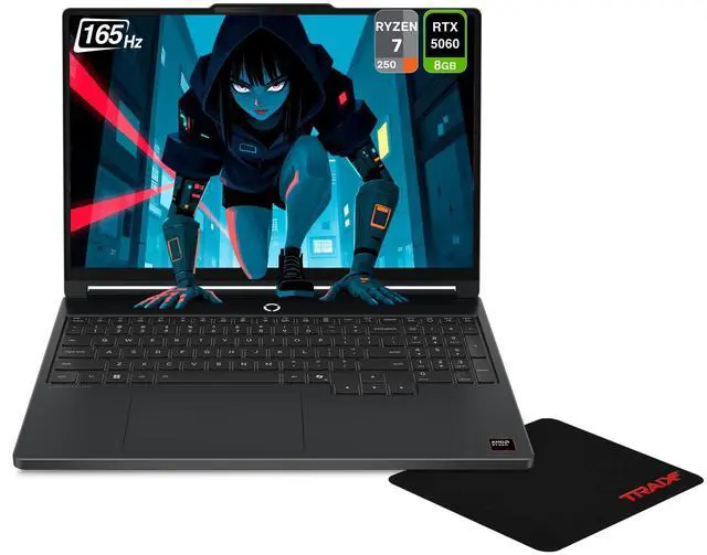 Main image of Lenovo Legion 5 Gaming Laptop, AMD Ryzen 7-250, 64 GB DDR5 RAM, 1 TB PCIe SSD, 15.3" WQXGA (2560X1600) 165Hz Display, Nvidia G-Force RTX 5060, 1-Zone RGB Backlit, W11 Home, Eclipse Black + Traix Mouse
