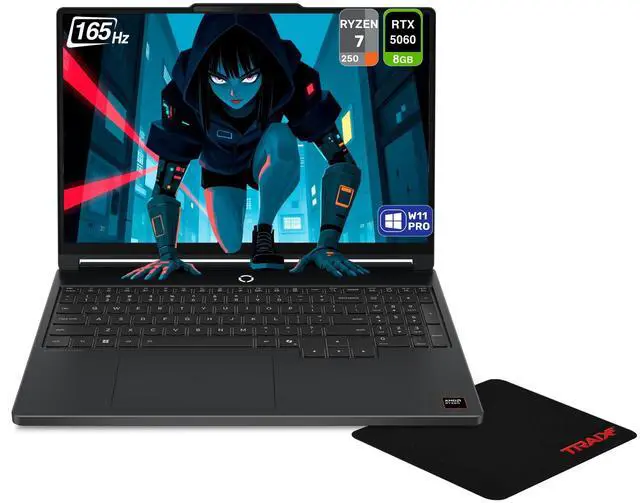 Main image of Lenovo Legion 5 Gaming Laptop, AMD Ryzen 7-250, 64 GB DDR5 RAM, 1 TB PCIe SSD, 15.3" WQXGA (2560X1600) 165Hz Display, Nvidia G-Force RTX 5060, 1-Zone RGB Backlit, W11 Pro, Eclipse Black + Traix Mouse