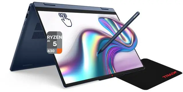 Main image of Lenovo IdeaPad 5 2-in-1, Laptop, AMD Ryzen AI 5-430, 16 GB DDR5 RAM, 2 TB PCIe SSD, 14" WUXGA (1920x1200) Touchscreen, AMD Radeon 840M, Backlit Keyboard, W11 Pro, Cosmic Blue, Pen + Traix MousePad