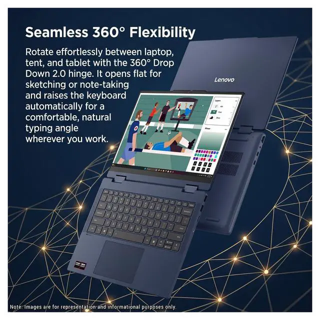 Alt view image 5 of 7 - Lenovo IdeaPad 5 2-in-1, Laptop, AMD Ryzen AI 5-430, 16 GB DDR5 RAM, 2 TB PCIe SSD, 14" WUXGA (1920x1200) Touchscreen, AMD Radeon 840M, Backlit Keyboard, W11 Pro, Cosmic Blue, Pen + Traix MousePad