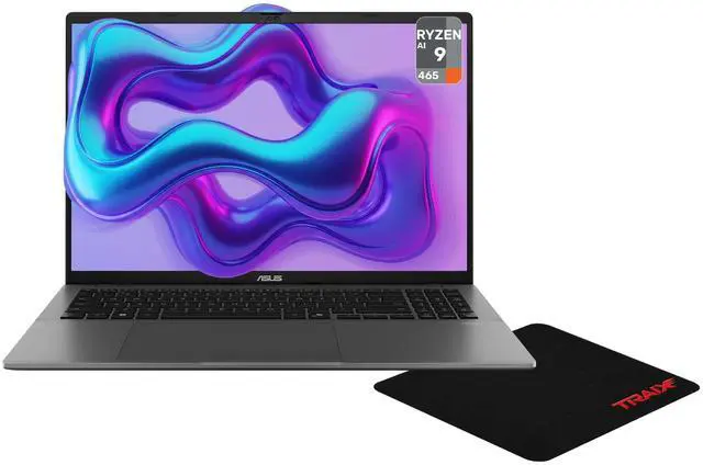 Main image of Asus VivoBook S16 Copilot+ Laptop, AMD Ryzen AI 9-465, 32 GB DDR5 RAM, 1 TB PCIe SSD, 16" WUXGA (1920x1200) 120Hz, AMD Radeon Graphics, Backlit Chiclet Keyboard, W11 Home, Matte Gray + Traix MousePad