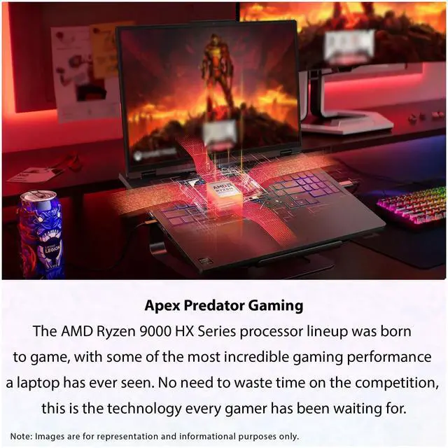 Alt view image 2 of 7 - Lenovo Legion Pro 5 Gen 10 Gaming Laptop, AMD Ryzen 9-9955HX, 64 GB DDR5 RAM, 2 TB PCIe SSD, 16" WQXGA (2560x1600)165Hz, Nvidia G-Force RTX 5070, 24-Zone RGB Backlit, W11 Pro, Black Traix MousePad
