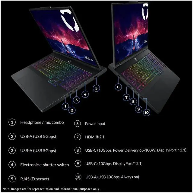 Alt view image 3 of 7 - Lenovo Legion Pro 5 Gen 10 Gaming Laptop, AMD Ryzen 9-9955HX, 64 GB DDR5 RAM, 2 TB PCIe SSD, 16" WQXGA (2560x1600)165Hz, Nvidia G-Force RTX 5070, 24-Zone RGB Backlit, W11 Pro, Black Traix MousePad