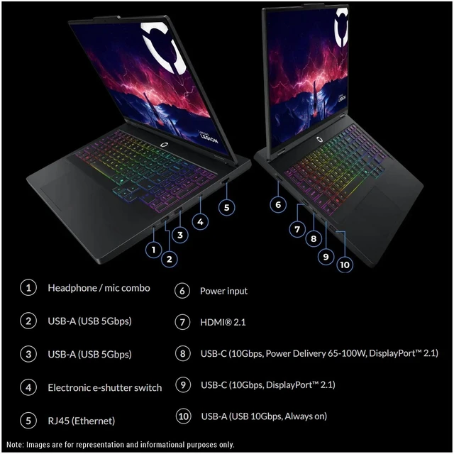 Alt view image 3 of 7 - Lenovo Legion Pro 5 Gen 10 Gaming Laptop, AMD Ryzen 9-9955HX, 96 GB DDR5 RAM, 2 TB PCIe SSD, 16" WQXGA (2560x1600)165Hz, Nvidia G-Force RTX 5060, 24-Zone RGB Backlit, W11 Home, Black + Traix MousePad