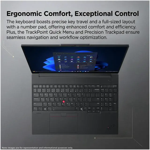 Alt view image 9 of 14 - Lenovo ThinkPad E16 Gen 3 Intel Laptop, 16" IPS 60Hz, Intel Core 7 240H, 16GB, 512GB SSD