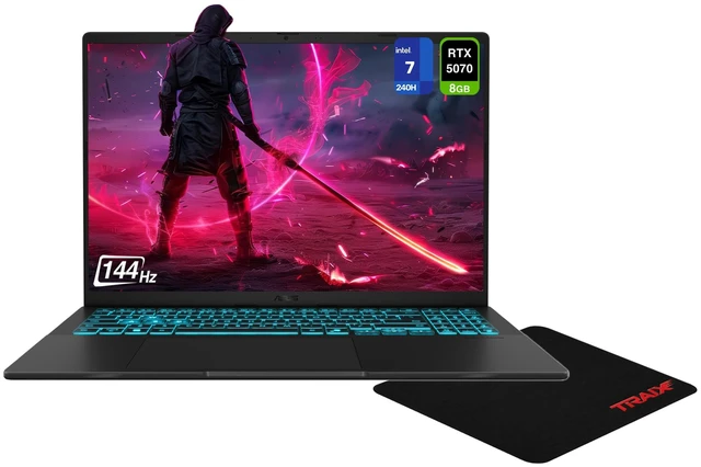 Main image of Asus V16 Gaming Laptop, Intel 7-240H, 16 GB DDR5 RAM, 2 TB PCIe SSD, 16" WUXGA (1920x1200) 144Hz, Nvidia G-Force RTX 5070, Blue Backlit Keyboard, W11 Pro, Matte Black + Traix MousePad