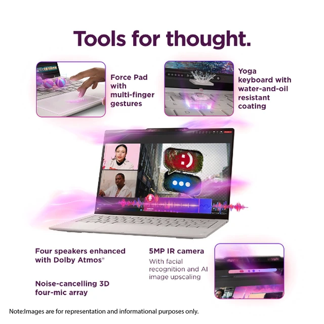Alt view image 4 of 7 - Lenovo Yoga Slim 7i Ultra Aura Edition Laptop, Intel Ultra 7-355, 32 GB LPDDR5X RAM, 1 TB PCIe SSD, 14" 3K (2880x1800) Touchscreen, Intel Graphics, Backlit Keyboard, W11 Pro, Seashell+Traix Mousepad