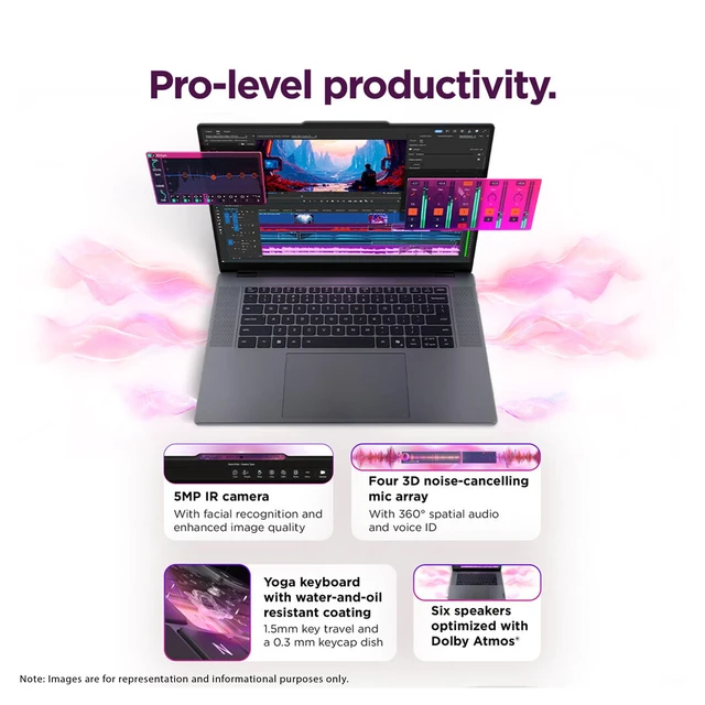 Alt view image 2 of 7 - Lenovo Pro 9i Laptop, Intel Ultra 9-386H, 32 GB LPDDR5X RAM, 2 TB PCIe SSD, 16" 3.2K (2560x1660) Touchscreen, Nvidia G-Force RTX 5060, Backlit Keyboard, W11 Home, Gray, Pen Gen 2+Traix MousePad