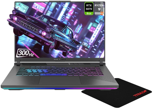 Main image of Asus ROG Strix G16 Gaming Laptop, AMD Ryzen 9 9955HX, 16 GB DDR5 RAM, 2 TB PCIe SSD, 16" 2.5K (2560x1600) 300Hz, NVIDIA G-Force RTX 5070, Backlit Keyboard, W11 Home, Eclipse Gray + Traix MousePad