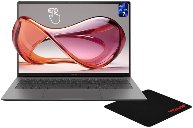 Main image of Asus Zenbook S14 Laptop, Intel Ultra 7-356H, 32 GB LPDDR5X RAM, 2 TB PCIe SSD, 14" WQXGA+ (2880x1800) 120Hz OLED Touchscreen, Intel Graphics, Backlit Keyboard, W11 Pro, Antrim Grey + Traix MousePad