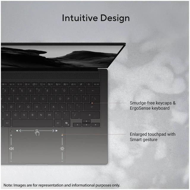 Alt view image 2 of 7 - Asus Zenbook S14 Laptop, Intel Ultra 7-356H, 32 GB LPDDR5X RAM, 2 TB PCIe SSD, 14" WQXGA+ (2880x1800) 120Hz OLED Touchscreen, Intel Graphics, Backlit Keyboard, W11 Pro, Antrim Grey + Traix MousePad