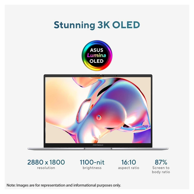 Alt view image 2 of 7 - Asus Zenbook 14 Laptop, Intel Ultra 9-285H, 32 GB LPDDR5X RAM, 1 TB PCIe SSD, 14" 3K (2880x1800) 120Hz Touchsreen, Intel Arc Graphics, Backlit Keyboard, W11 Home, Foggy Silver + Traix MousePad