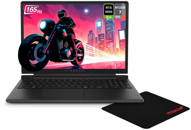 Main image of Alienware 15 Gaming Laptop, AMD Ryzen 7-260, 64 GB DDR5 RAM, 4 TB PCIe SSD, 15.3" WUXGA (1920x1200) 165Hz, Nvidia GeForce RTX 5050, RGB Backlit Keyboard, W11 Pro, Black + Traix MousePad