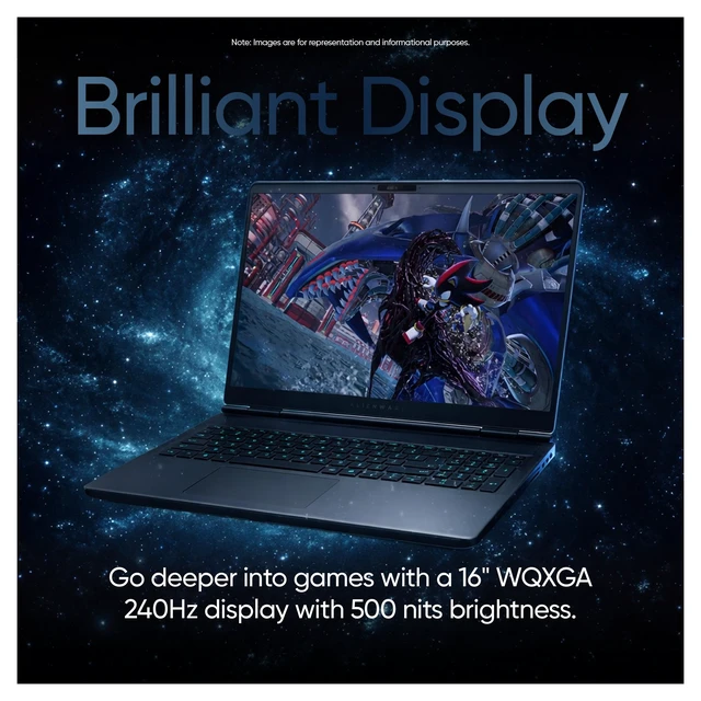 Alt view image 5 of 7 - Alienware 16X Aurora Gaming Laptop, Intel Ultra 7-270HX, 16 GB DDR5 RAM, 512 GB PCIe SSD, 16" 2.5K (2560x1600) 240Hz OLED, Nvidia G-Force RTX 5060, RGB Backlit Keyboard, W11 Home, Blue+Traix Mousepad
