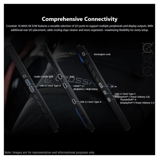 Alt view image 4 of 7 - MSI Crosshair 16 Max Gaming Laptop, Intel Ultra 7-251HX, 32 GB DDR5 RAM, 1 TB PCIe SSD, 16" QHD+ (2560x1600) 165Hz, Nvidia G-Force RTX 5060, 24-Zone RGB Keyboard, W11 Home, Core Black+Traix MousePad