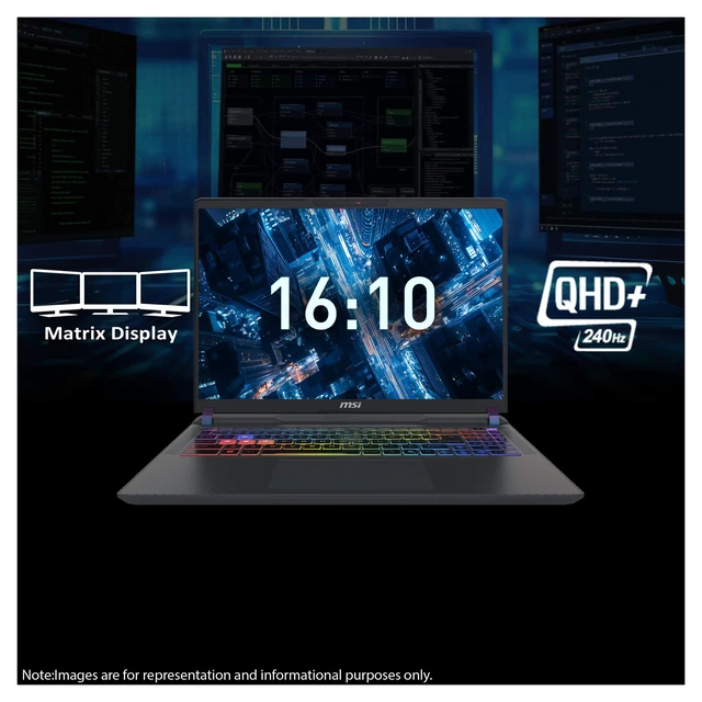 Alt view image 3 of 7 - MSI Vector 16 HX Gaming Laptop, Intel Ultra 9 275HX, 32 GB DDR5 RAM, 1 TB PCle SSD, 16" QHD+ (2560x1600) 240Hz, Nvidia G-Force RTX 5080, RGB Backlit Keyboard, W11 Home, Cosmos Gray + Traix MousePad