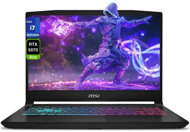 Main image of MSI Katana 15 HX Gaming Laptop, Intel i7-14650HX, 64 GB DDR5 RAM, 2 TB PCIe SSD, 15.6" QHD (2560x1440) 165Hz Display, Nvidia G-Force RTX 5070, 4-Zone RGB Keyboard, W11 Home, Black