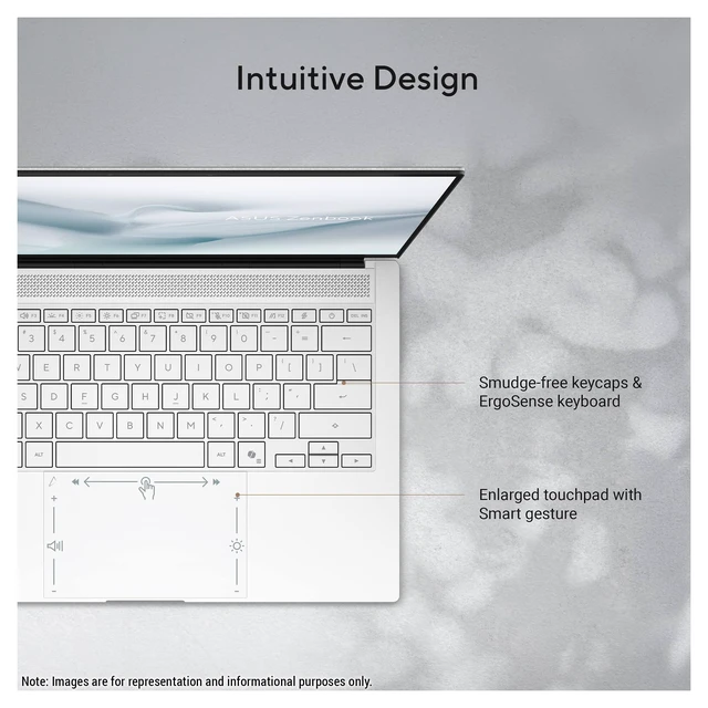 Alt view image 2 of 7 - Asus Zenbook S14 Laptop, Intel Ultra 9 - 386H, 32 GB LPDDR5X RAM, 1 TB PCIe SSD, 14" 3K (2880x1800) Touchscreen 120Hz, Intel Graphics, Backlit Keyboard, W11 Home, Scandinavian White + Traix MousePad