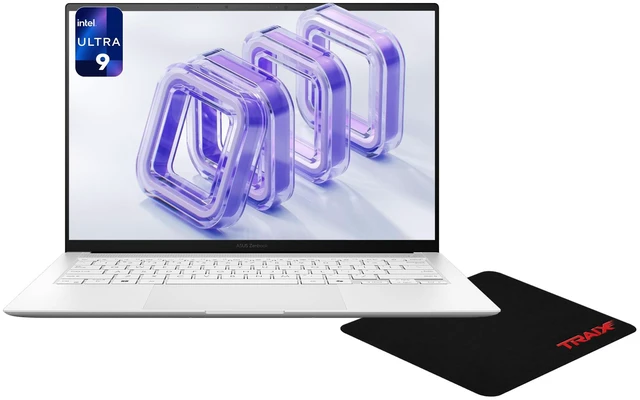 Main image of Asus Zenbook S14 Laptop, Intel Ultra 9 - 386H, 32 GB LPDDR5X RAM, 1 TB PCIe SSD, 14" 3K (2880x1800) Touchscreen 120Hz, Intel Graphics, Backlit Keyboard, W11 Home, Scandinavian White + Traix MousePad