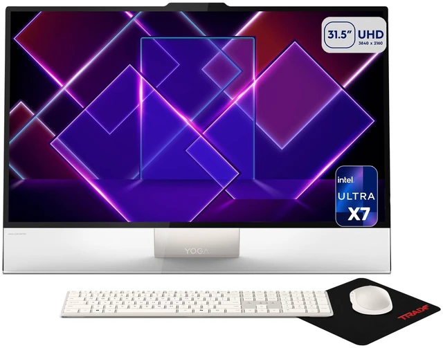 Main image of Lenovo Yoga i Aura Edition AIO, Intel Ultra X7-358H, 32 GB LPDDR5X RAM, (1 TB+2 TB) PCIe SSD, 31.5" UHD (3840x2160), Intel Arc, W11 Home, Seashell, Wireless Keyboard+Wireless Mouse+Traix MousePad