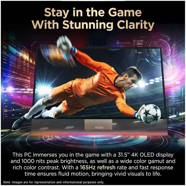 Alt view image 2 of 7 - Lenovo Yoga i Aura Edition AIO, Intel Ultra X7-358H, 32 GB LPDDR5X RAM, (1 TB+2 TB) PCIe SSD, 31.5" UHD (3840x2160), Intel Arc, W11 Home, Seashell, Wireless Keyboard+Wireless Mouse+Traix MousePad