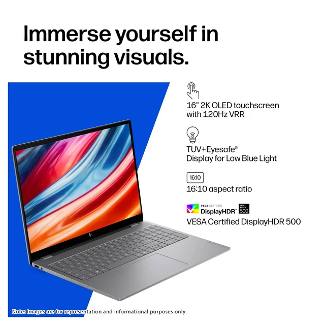 Alt view image 3 of 7 - HP OmniBook X Gaming Laptop, Intel Core Ultra 9 - 386H, 48 GB DDR5 RAM, 2 TB PCIe SSD, 16" 2K (2048x1280) 120Hz Touchscreen, NVIDIA G-Force RTX 5050, Backlit Keyboard, W11 Home, Silver+Traix MousePad