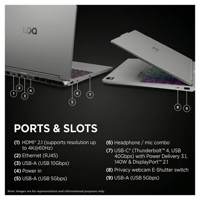 Alt view image 3 of 7 - Lenovo LOQ Gaming Laptop, AMD Ryzen 7-250, 16 GB DDR5 RAM, 2 TB PCIe SSD, 15.3" WUXGA (1920x1200) 165Hz, Nvidia G-Force RTX 5060, 1-Zone RGB Backlit, W11 Home, Lune Gray + Traix MousePad