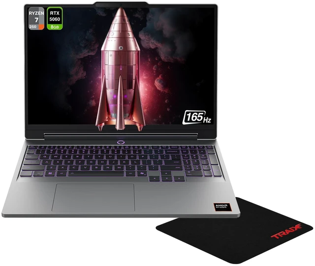 Main image of Lenovo LOQ Gaming Laptop, AMD Ryzen 7-250, 16 GB DDR5 RAM, 2 TB PCIe SSD, 15.3" WUXGA (1920x1200) 165Hz, Nvidia G-Force RTX 5060, 1-Zone RGB Backlit, W11 Home, Lune Gray + Traix MousePad
