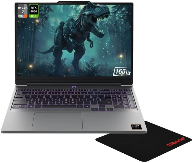 Main image of Lenovo LOQ Gaming Laptop, AMD Ryzen 7-250, 64 GB DDR5 RAM, 4 TB PCIe SSD, 15.3" WUXGA (1920x1200) 165Hz, Nvidia G-Force RTX 5060, 1-Zone RGB Backlit, W11 Home, Lune Grey + Traix MousePad