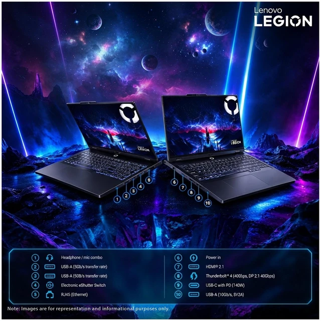 Alt view image 3 of 7 - Lenovo Legion Pro 5i Gaming Laptop, Intel Ultra 7-255HX, 16 GB DDR5 RAM, 1 TB PCIe SSD, 16" WQXGA(2560x1600)240Hz, Nvidia GeForce RTX 5070, 24-Zone RGB Backlit, W11 Pro, Eclipse Black+Traix MousePad