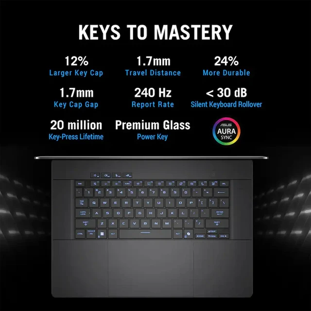 Alt view image 2 of 7 - Asus ROG Zephyrus G16 Gaming Laptop, Intel Ultra 9-285H, 32 GB LPDDR5X RAM, 4 TB PCIe SSD, 16" 2.5K(2560x1600)240Hz, Nvidia GeForce RTX 5080, 1-Zone RGB Backlit, W11 Pro, Eclipse Gray+Traix MousePad