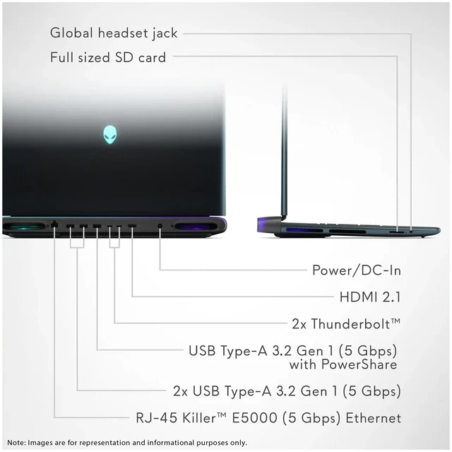 Alt view image 3 of 7 - Alienware Area 51 Gaming Laptop, Intel Ultra 9-275HX, 32 GB DDR5 RAM, 2 TB PCIe SSD, 16" 2.5K(2560x1600), Nvidia GeForce RTX 5070Ti, 24-Zone RGB Backlit, W11 Home, Black+Traix MousePad