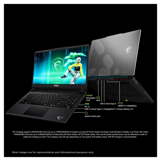 Alt view image 3 of 7 - MSI Cyborg Gaming Laptop, Intel i5-13420H, 16 GB DDR5 RAM, 512 GB PCIe SSD, 15.6" FHD (1920x1080) 144Hz, NVIDIA GeForce RTX 5050, Backlit Keyboard, W11 Home, Gray+Traix MousePad