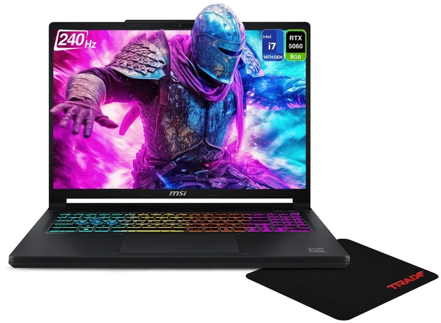 Main image of MSI Crosshair Gaming Laptop, Intel i7-14650HX, 16 GB DDR5 RAM, 2 TB PCIe SSD, 16" QHD+ (2560 x 1600) 240Hz, NVIDIA GeForce RTX 5060, 4-Zone RGB Backlit, W11 Pro, Black+Traix MousePad