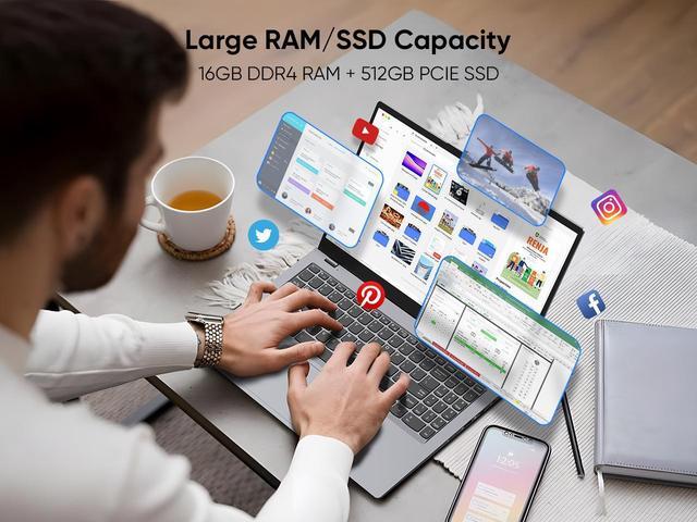 Alt view image 4 of 7 - BiTECOOL 15.6" FHD IPS Laptop - Intel Core i5-1240P, 16GB DDR4 RAM, 512GB PCIe SSD, Windows 11, Wi-Fi 6, BT 5.2, 2MP Webcam, Fingerprint Unlock, Backlit Keyboard, Gray (Telework & Office Ready)