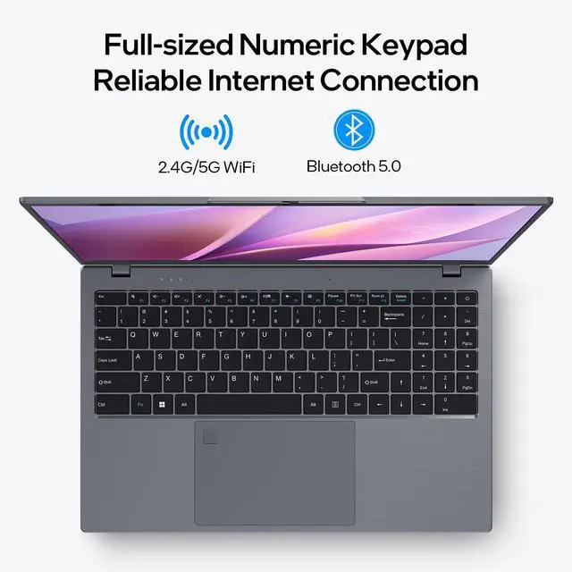 Alt view image 6 of 7 - BiTECOOL Laptop Computer 15.6 inch, Intel Quad Core N95, 12GB LPDDR5 RAM 1TB NVMe SSD Laptop with FHD IPS Display, WiFi 5, BT5.0, USB Type C and Fingerprint, 2 Years Warranty, Windows 11 Pro