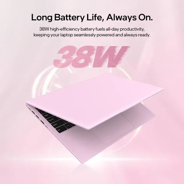 Alt view image 7 of 7 - BiTECOOL 15.6" Pink Laptop - Intel N150 Processor (Up to 3.6GHz), 12GB RAM 512GB SSD, FHD IPS Display, Windows 11 Pro with Office Pro Plus 2024, WiFi 6, Bluetooth 5.2, Webcam, USB-C, Long Battery Life