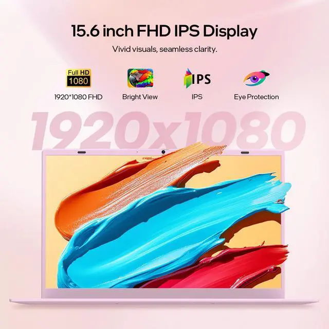 Alt view image 2 of 7 - BiTECOOL 15.6" Pink Laptop - Intel N150 Processor (Up to 3.6GHz), 12GB RAM 512GB SSD, FHD IPS Display, Windows 11 Pro with Office Pro Plus 2024, WiFi 6, Bluetooth 5.2, Webcam, USB-C, Long Battery Life