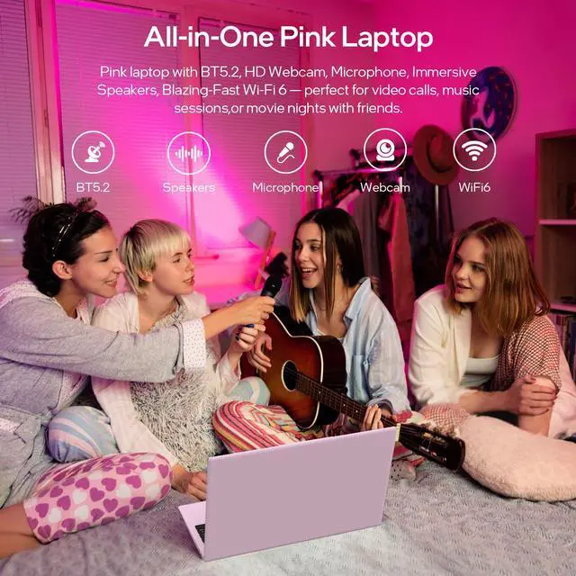 Alt view image 5 of 7 - BiTECOOL 15.6" Pink Laptop - Intel N150 Processor (Up to 3.6GHz), 12GB RAM 512GB SSD, FHD IPS Display, Windows 11 Pro with Office Pro Plus 2024, WiFi 6, Bluetooth 5.2, Webcam, USB-C, Long Battery Life