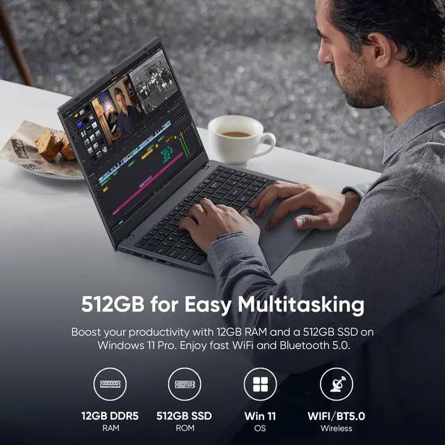Alt view image 5 of 7 - BiTECOOL Laptop Computer 15.6 inch, Intel Quad Core N95, 12GB LPDDR5 RAM 512GB NVMe SSD Laptop with FHD IPS Display, WiFi 5, BT5.0, USB Type C and Fingerprint, 2 Years Warranty, Windows 11 Pro