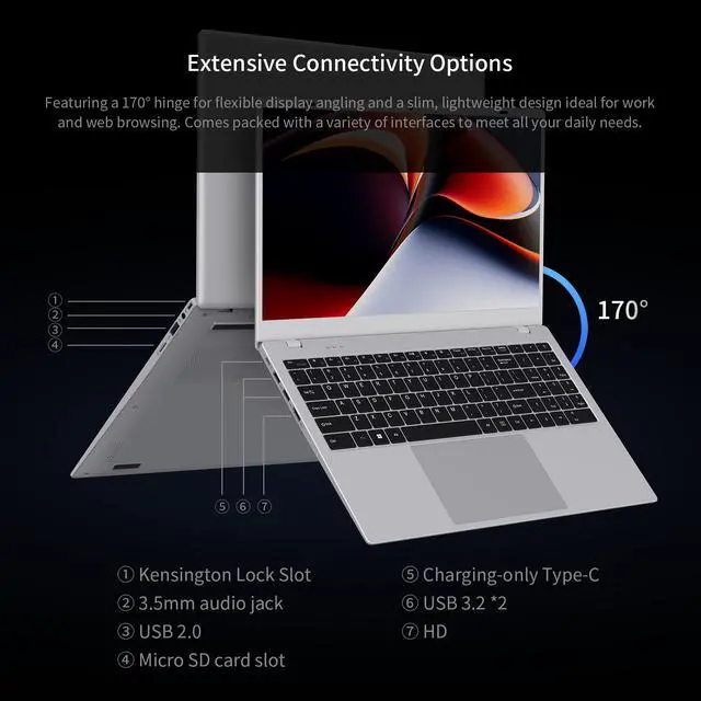 Alt view image 6 of 7 - BiTECOOL 15.6 IPS-FHD-Laptop, 32GB RAM 512GB SSD Intel 6500Y (up to 3.4GHz), Multi-Ports Lightweight Computer for Student-Home WiFi 5 BT5.0 Windows 11 Pro