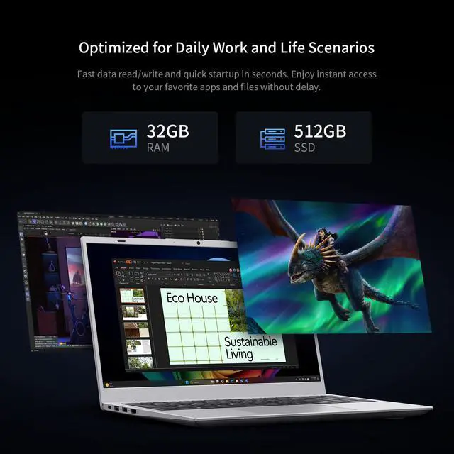 Alt view image 4 of 7 - BiTECOOL 15.6 IPS-FHD-Laptop, 32GB RAM 512GB SSD Intel 6500Y (up to 3.4GHz), Multi-Ports Lightweight Computer for Student-Home WiFi 5 BT5.0 Windows 11 Pro
