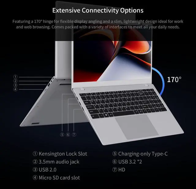 Alt view image 6 of 7 - BiTECOOL 15.6 IPS-FHD-Laptop, 32GB RAM 1TB SSD Intel 6500Y (up to 3.4GHz), Multi-Ports Lightweight Computer for Student-Home WiFi 5 BT5.0 Windows 11 Pro