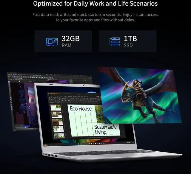 Alt view image 4 of 7 - BiTECOOL 15.6 IPS-FHD-Laptop, 32GB RAM 1TB SSD Intel 6500Y (up to 3.4GHz), Multi-Ports Lightweight Computer for Student-Home WiFi 5 BT5.0 Windows 11 Pro