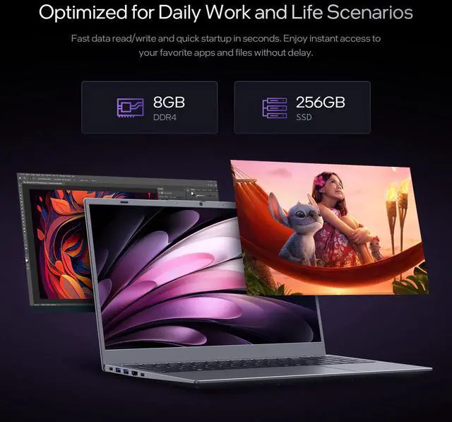Alt view image 4 of 7 - BiTECOOL 15.6 IPS-FHD-Laptop, 8GB RAM 256GB SSD AMD 3020e (up to 2.6GHz), Full Function Type C Computer for Student-Home WiFi 5 BT5.0 Win 11 Pro